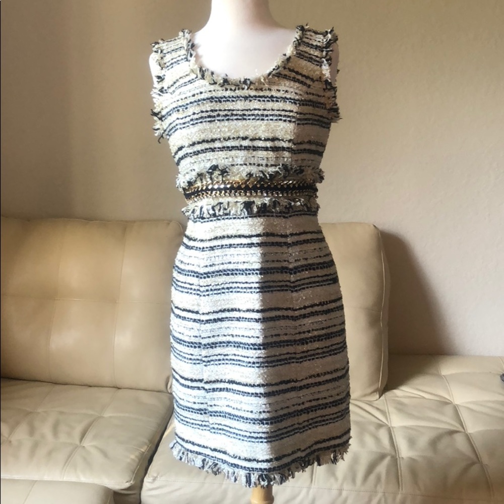 Size 8 White Black and Gold Boston Proper Dress